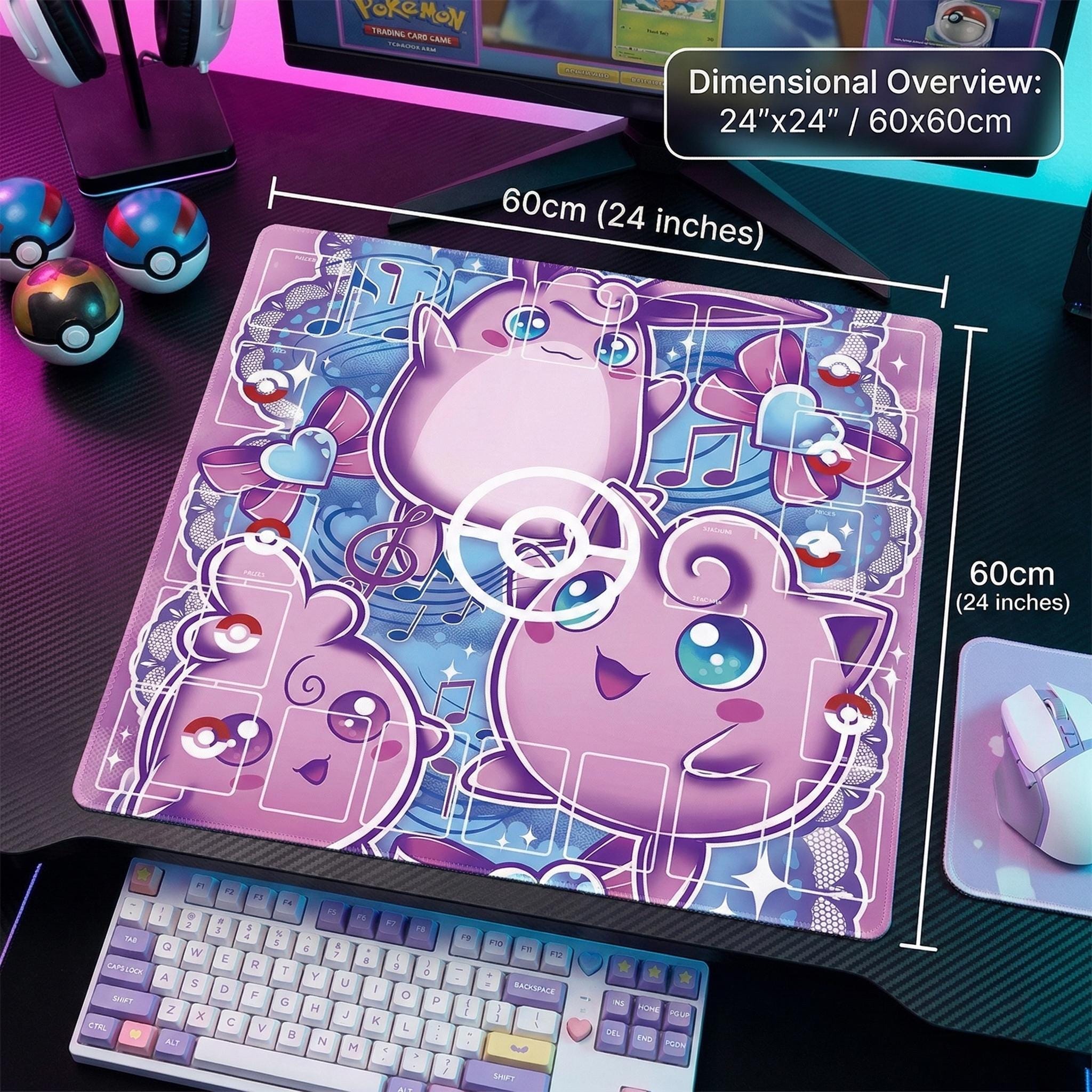 Jigglypuff Wigglytuff Igglybuff Pokemon Playmat | 2 Player Pokemon TCG Battle Mat | 24" x 24" in