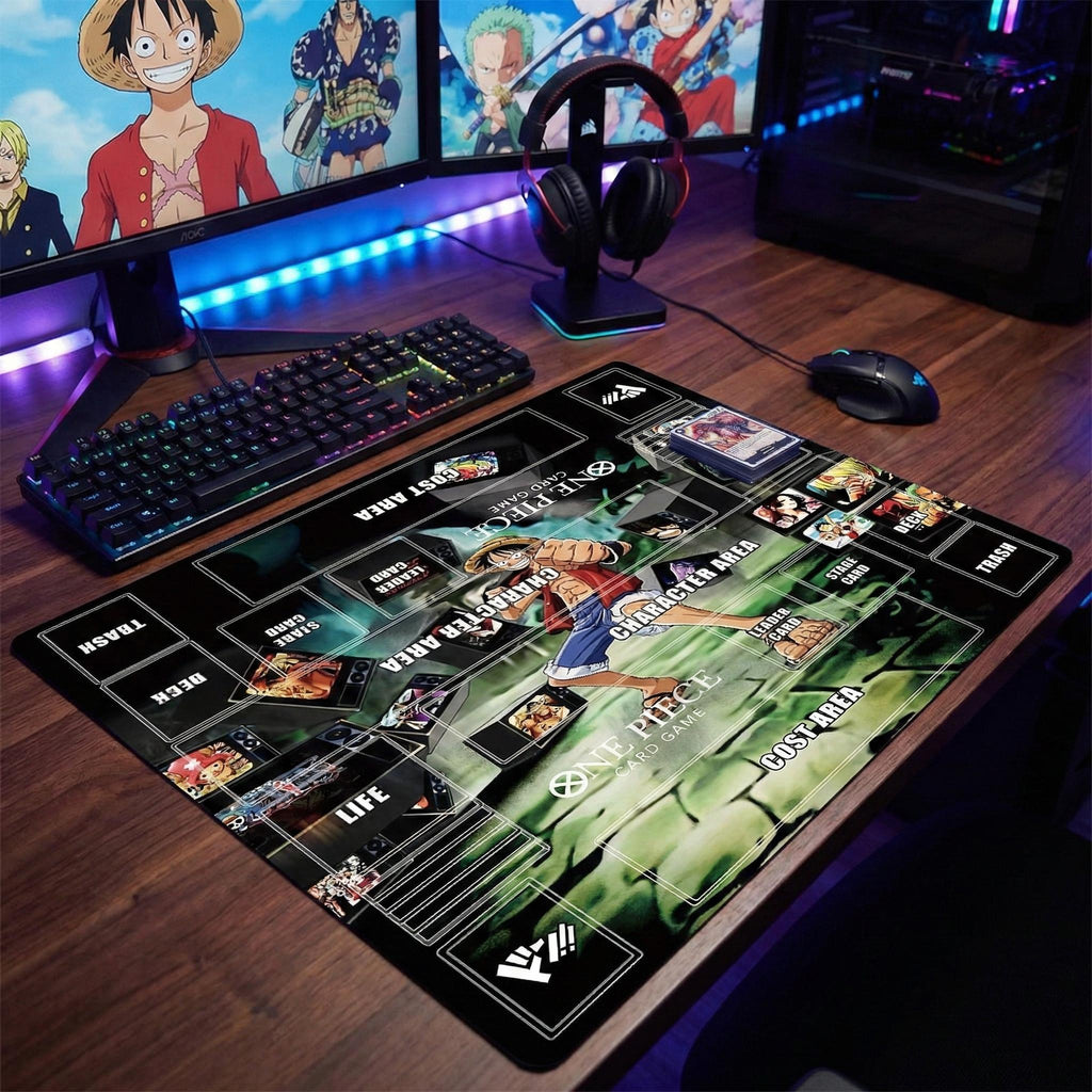 Monkey D. Luffy One Piece Two Player Playmat | 2 Player OPCG Battle Mat | Double Layout Mat | 24 x 24"
