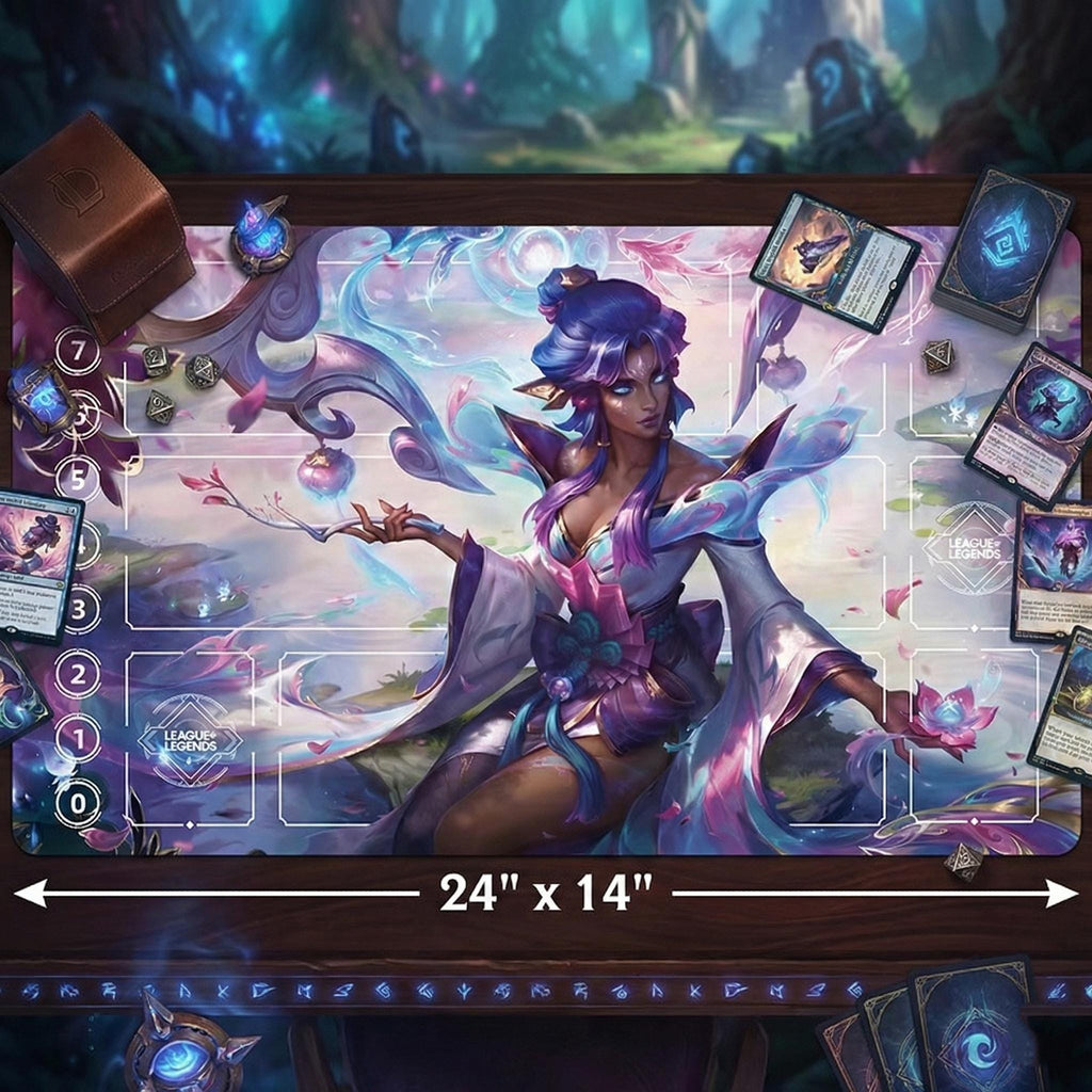 Karma Spirit Blossom League of Legends Riftbound Playmat | Trading Card Game Pad | LOL Desk Mat | 24" x 14" inches Stitched Edges