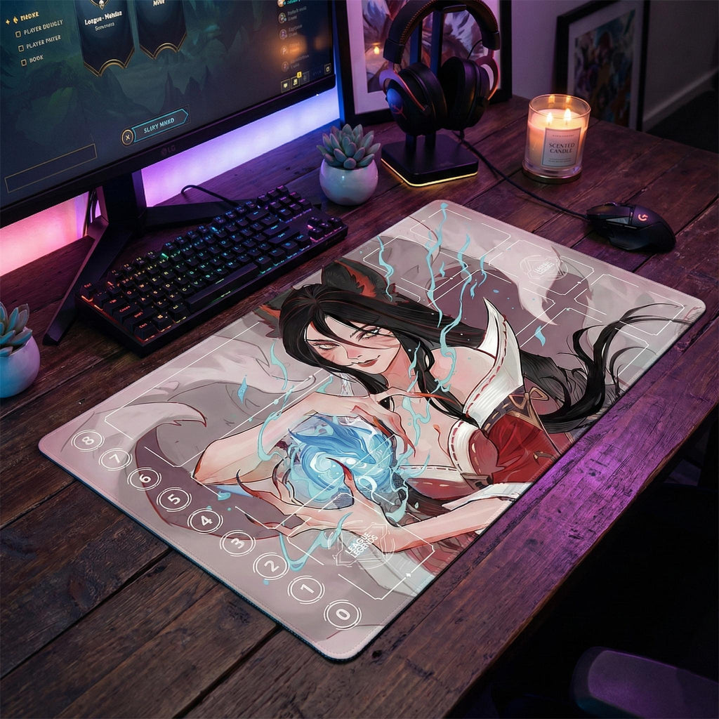 Ahri League of Legends Riftbound Playmat | Trading Card Game Pad | LOL Desk Mat | 24" x 14" inches Stitched Edges