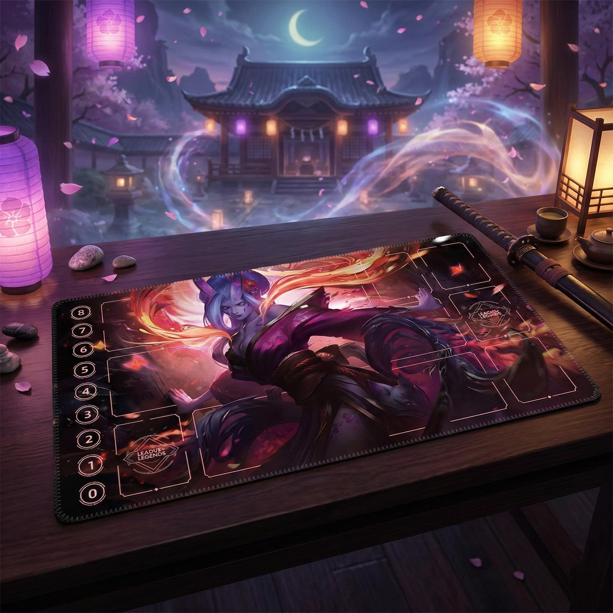 Ahri Spirit Blossom League of Legends Riftbound Playmat | Trading Card Game Pad | LOL Desk Mat | 24" x 14" inches Stitched Edges