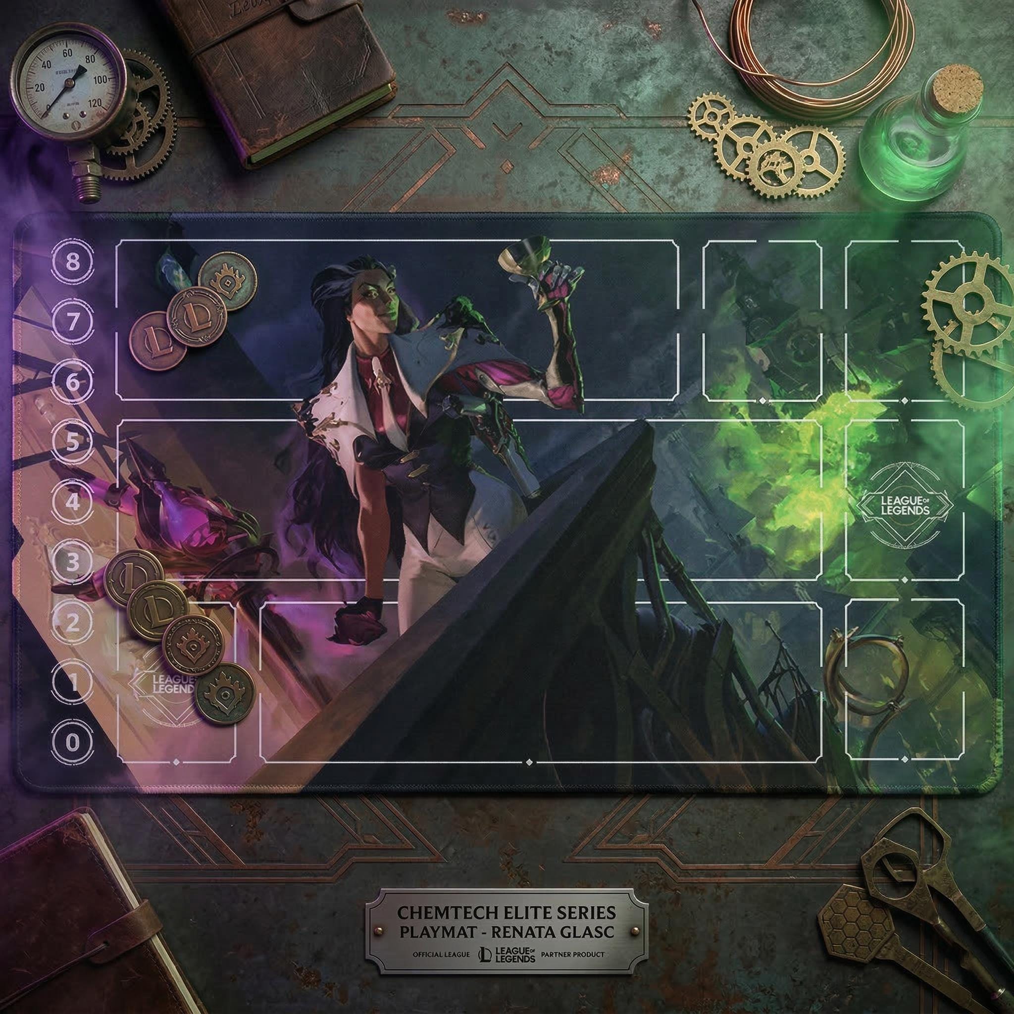 Renata Glasc League of Legends Riftbound Playmat | Trading Card Game Pad | LOL Desk Mat | 24" x 14" inches Stitched Edges