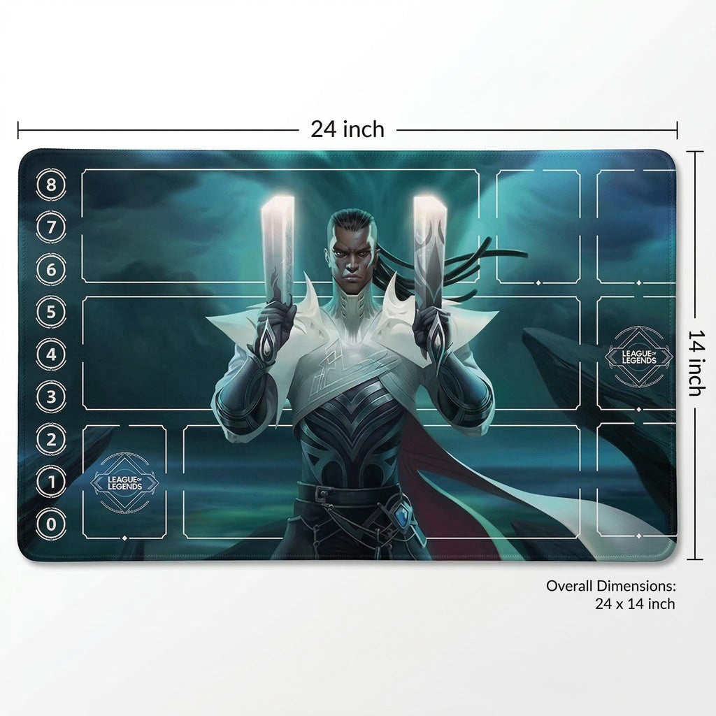 Lucian League of Legends Riftbound Playmat | Trading Card Game Pad | LOL Desk Mat | 24" x 14" inches Stitched Edges