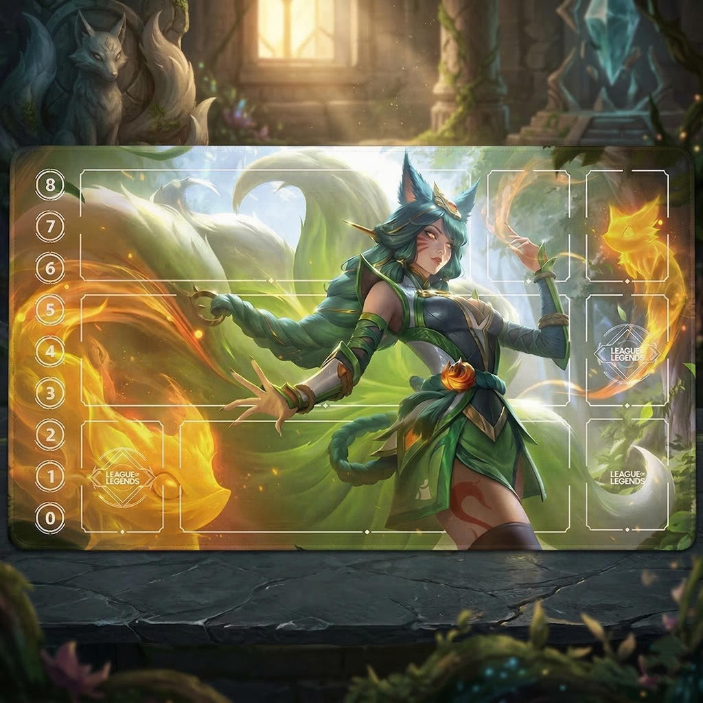 Ahri Laiguo Skin League of Legends Riftbound Playmat | Trading Card Game Pad | LOL Desk Mat | 24" x 14" inches Stitched Edges