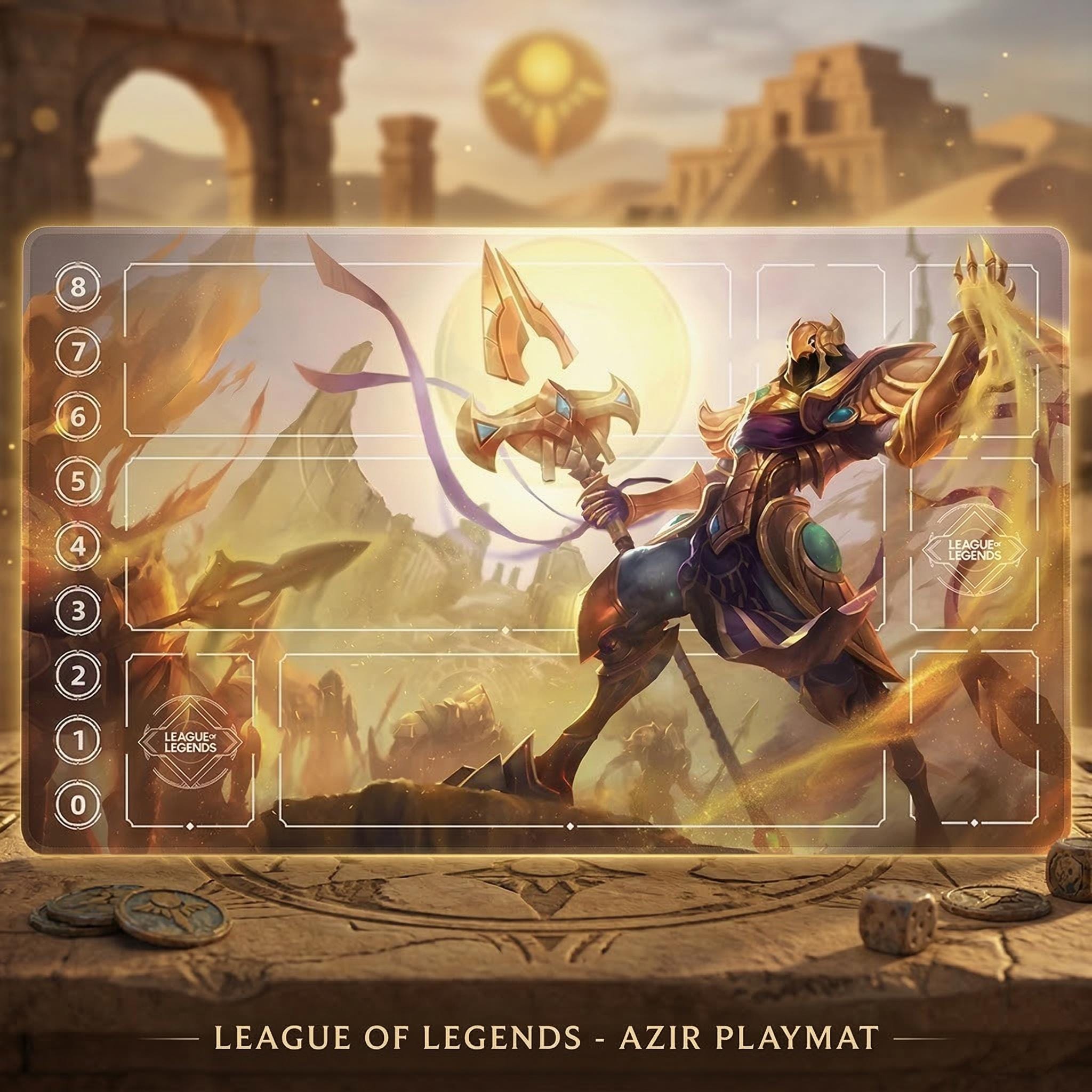 Azir League of Legends Riftbound Playmat | Trading Card Game Pad | LOL Desk Mat | 24" x 14" inches Stitched Edges