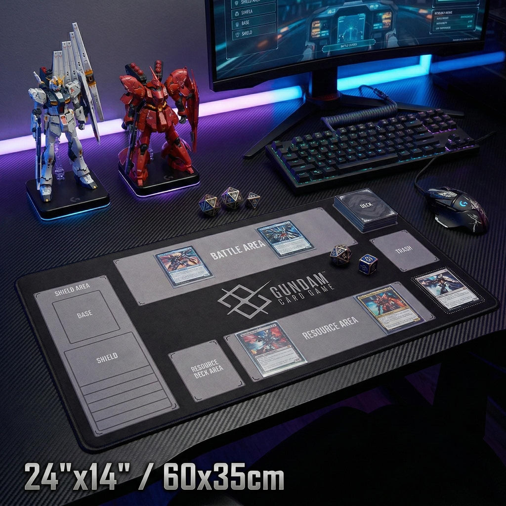 Basic Gundam Card Game Playmat with Zones | 24x14 inches Card Mat for GCG Gift | Simple TCG Mat