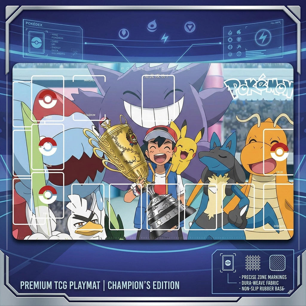 Ash Ketchum Pikachu Gengar Pokemon Playmat | Pokemon Ultimate Journeys Series Playmat | 24x14 Inch