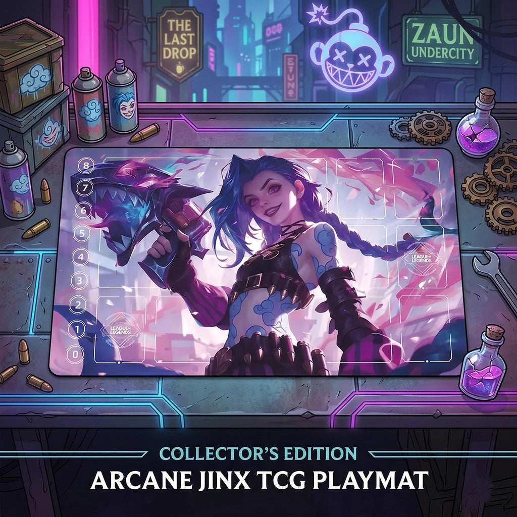 Jinx Arcane Riftbound LOL Playmat - League of Legends Inspired Trading Card Game - 24" x 14" inches (600 x 350 x 2 mm) Stitched Edges