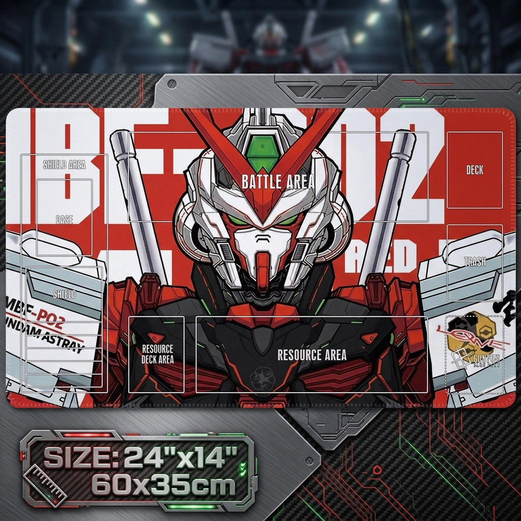 Gundam Astray MBF-P02 Playmat, Stitched Card Game Pad, 24x14 Rubber Desk Mat