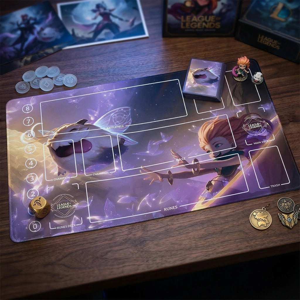 Zoe Poro League of Legends Riftbound Playmat | Trading Card Game Pad | LOL Desk Mat | 24" x 14" inches Stitched Edges