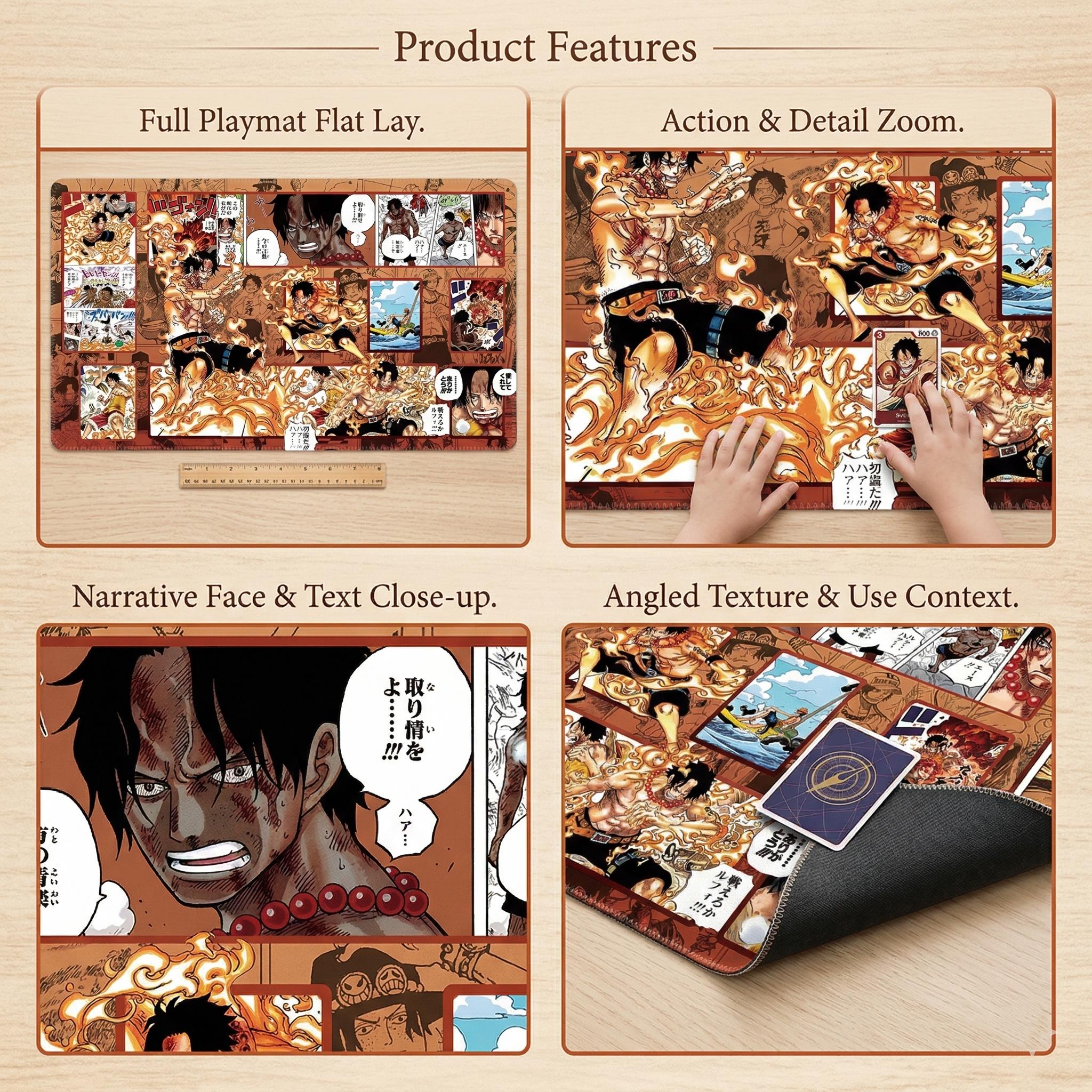 Portgas D.Ace TCG Playmat, One Piece Card Game Mat, Manga Panel Desk Mat, Anime Mousepad, One Piece TCG Accessory, Stitched Edges Gaming Mat
