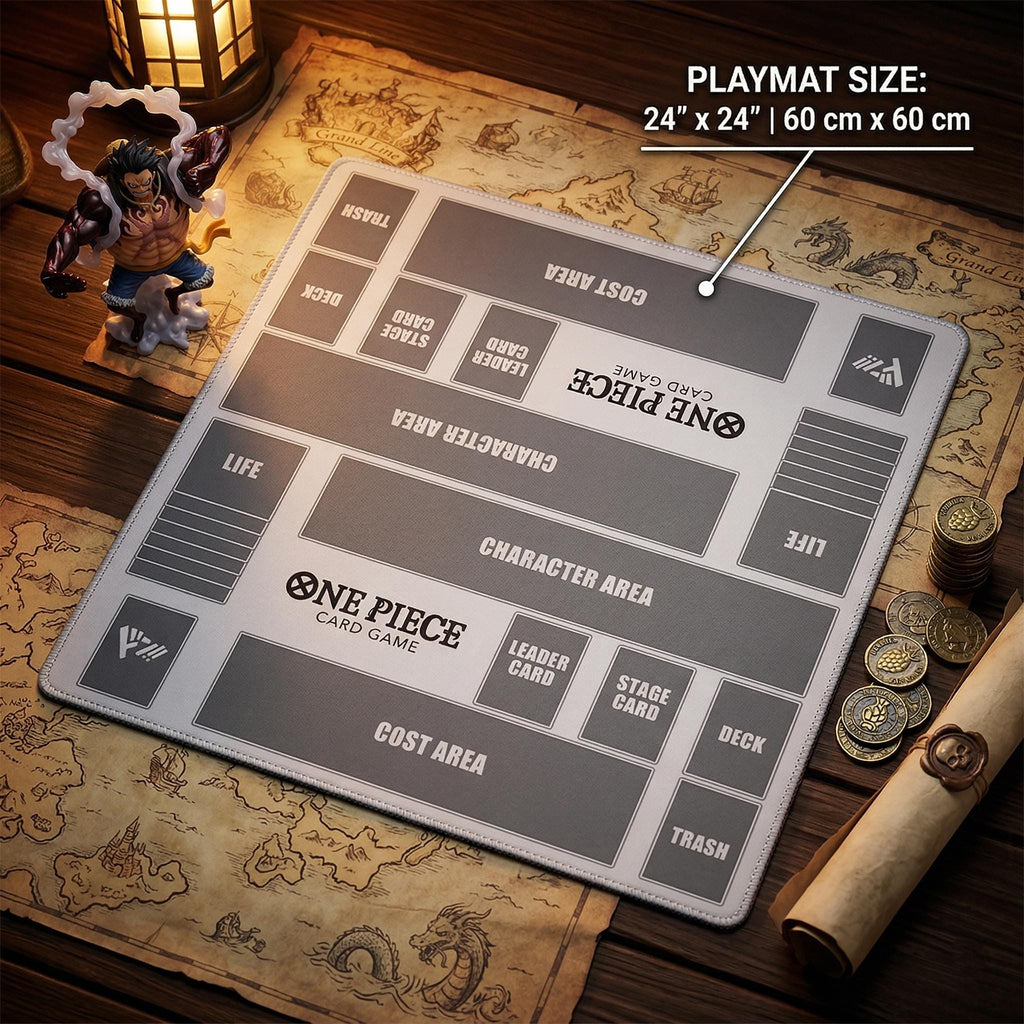 One Piece TCG Playmat | Two Player Battle Mat, 24x24" White Gray