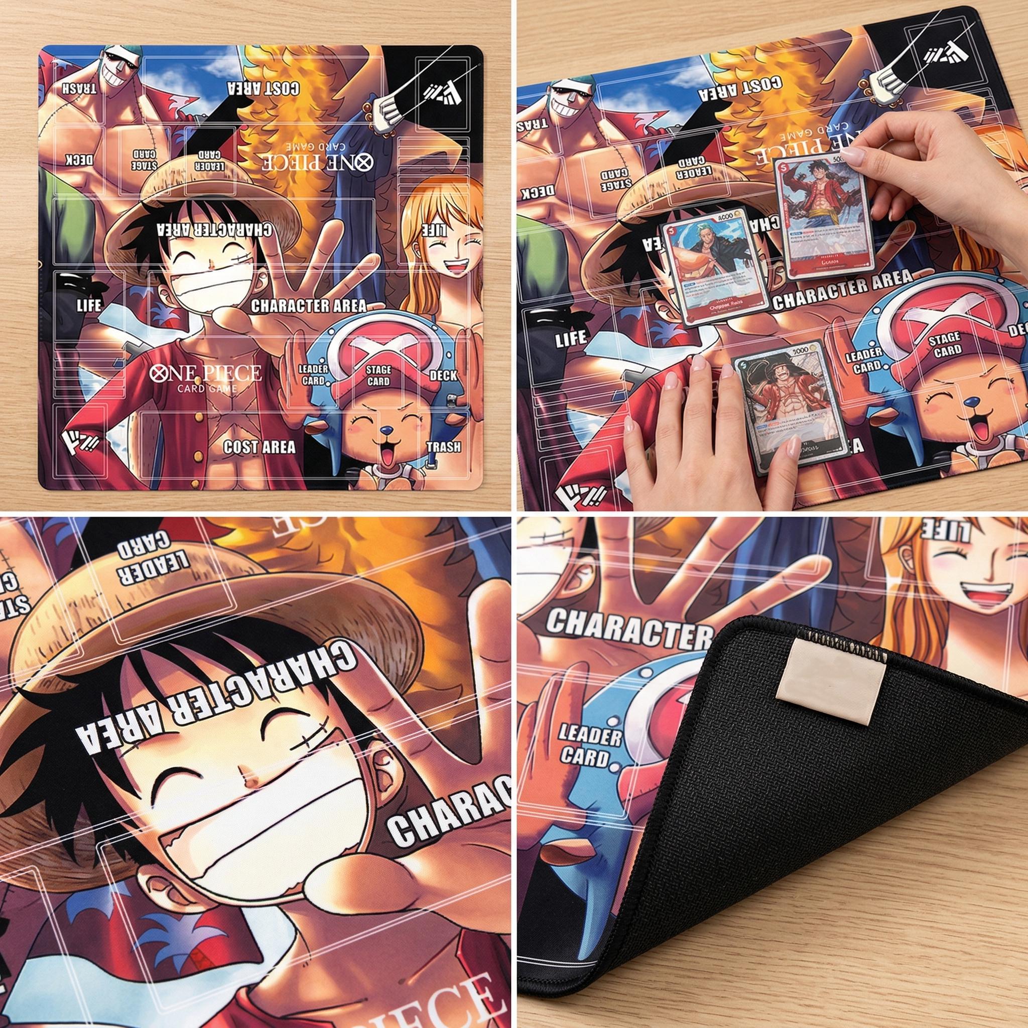 One Piece Card Game Playmat 2-Player -Luffy Chopper Nami Franky Custom Desk Mat - Double Duel Layout Mat 24" x 24" - Anime Desk Mat