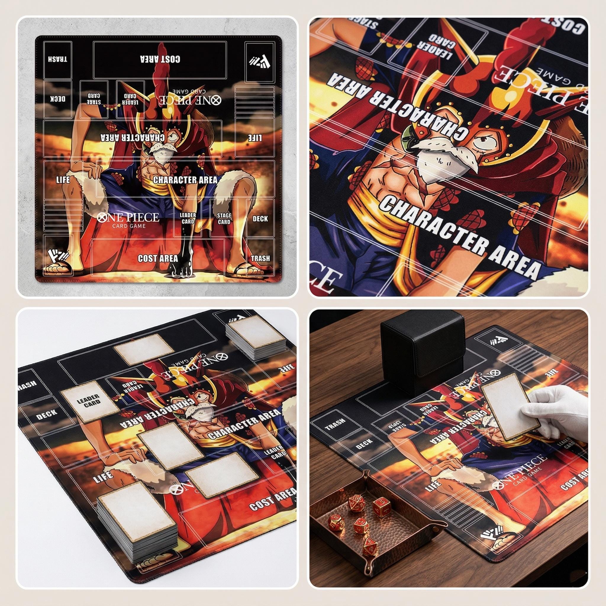 One Piece Card Game Playmat 2-Player -2 Player Dressrosa Luffy TCG Mat Custom Desk Mat - Double Duel Layout Mat 24" x 24" - Anime Desk Mat