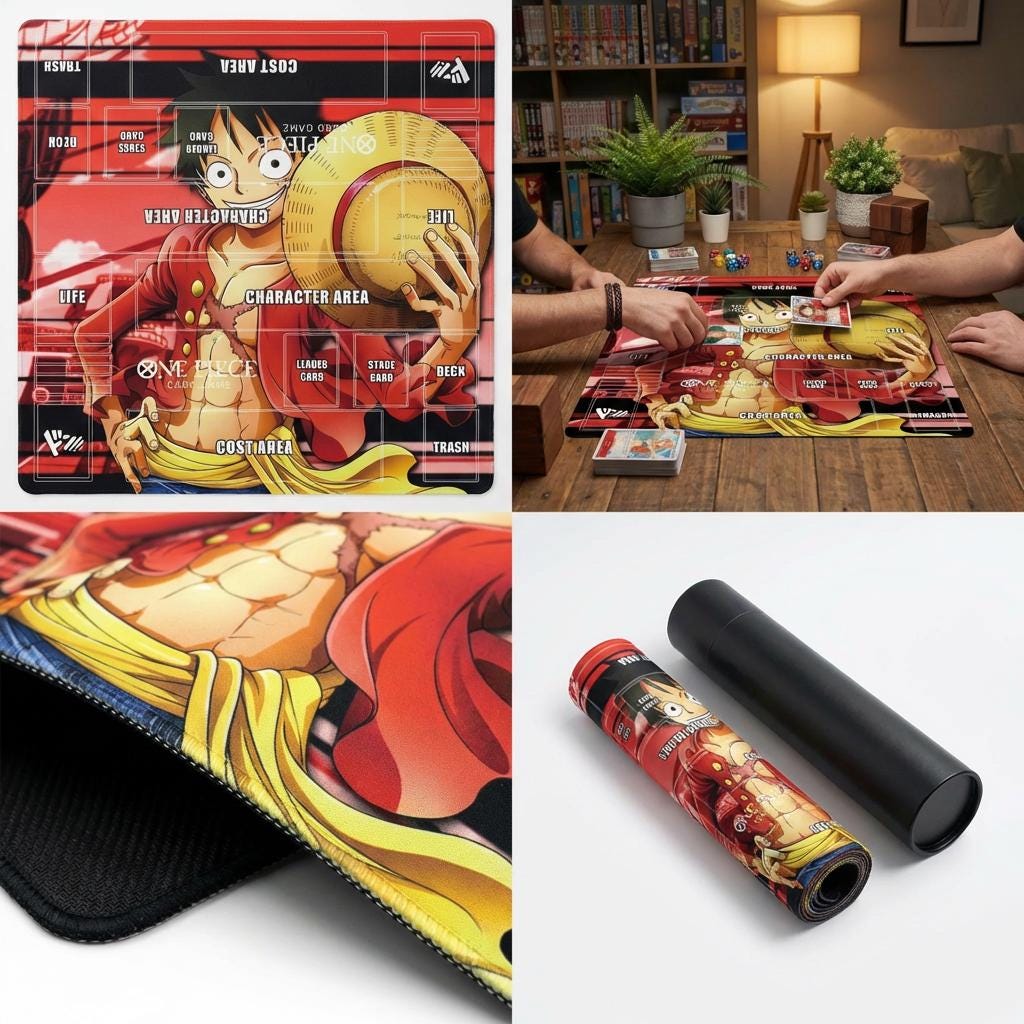 One Piece TCG Playmat Luffy | Card Game Play Mat With Zones | OPTCG Rubber Mat | Anime Desk Mat | Trading Card Game Gift