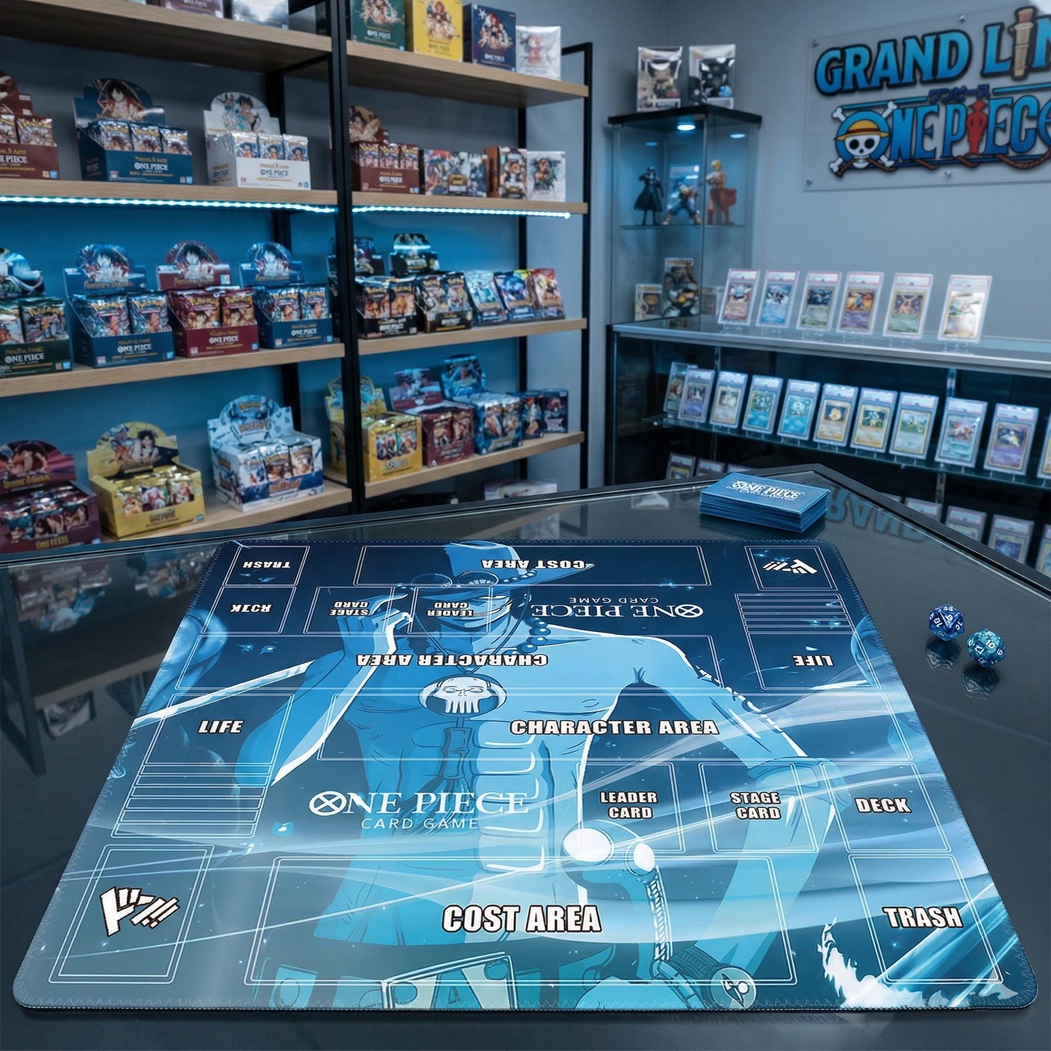 One Piece Card Game 2 Player Playmat - Portgas D. Ace - OPCG TCG Mat with Zones - Custom Anime Gaming Desk Mat - Ace One Piece TCG Accessory