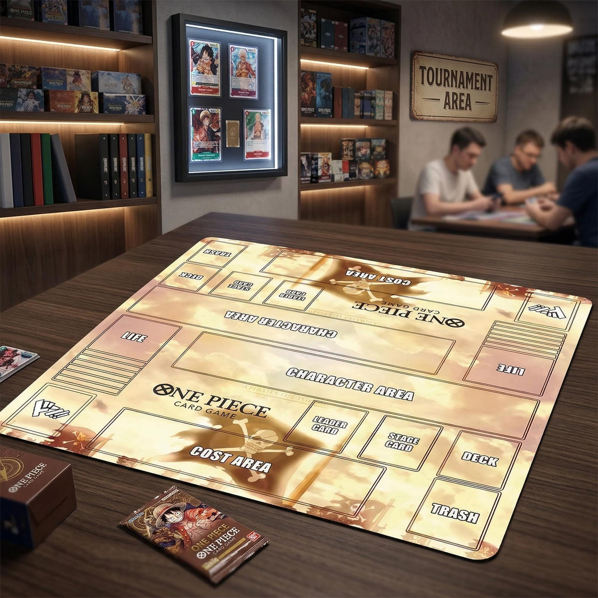 Tappetino da gioco One Piece per due giocatori con bandiera dei pirati dorata
