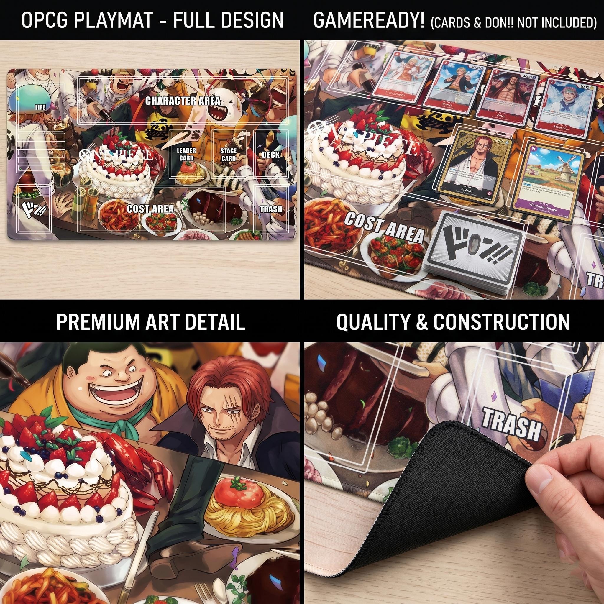 One Piece TCG Card Game Playmat - Heart Pirates Celebration Feast - Anime Desk Mat with Card Zones - Stitched Edge TCG Mat