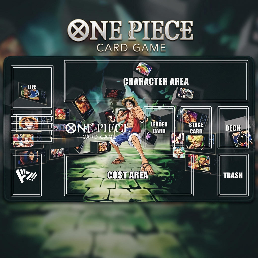 One Piece Card Game Playmat with Zones | Monkey D. Luffy Straw Hat Crew TV Aesthetic | TCG Desk Mat | 24x14" Gaming Mat