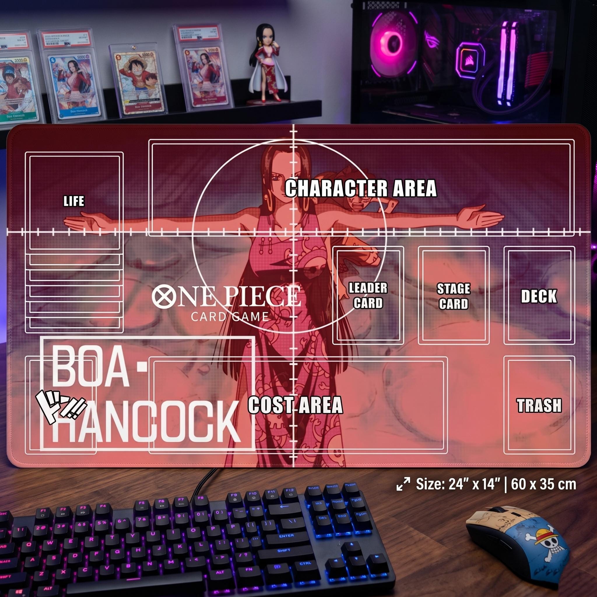 Boa Hancock One Piece Card Game Playmat - Custom TCG Mat with Zones - Pirate Empress Boa Hancock OPCG Accessories - Anime Gaming Desk Mat