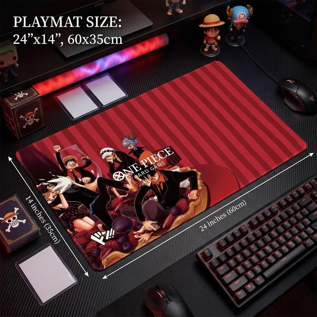 One Piece TCG Playmat with Zones | Luffy, Law, Ace & Chopper Suit Version | Custom Anime Card Game Mat | Desk Mat | Gift for One Piece Fans
