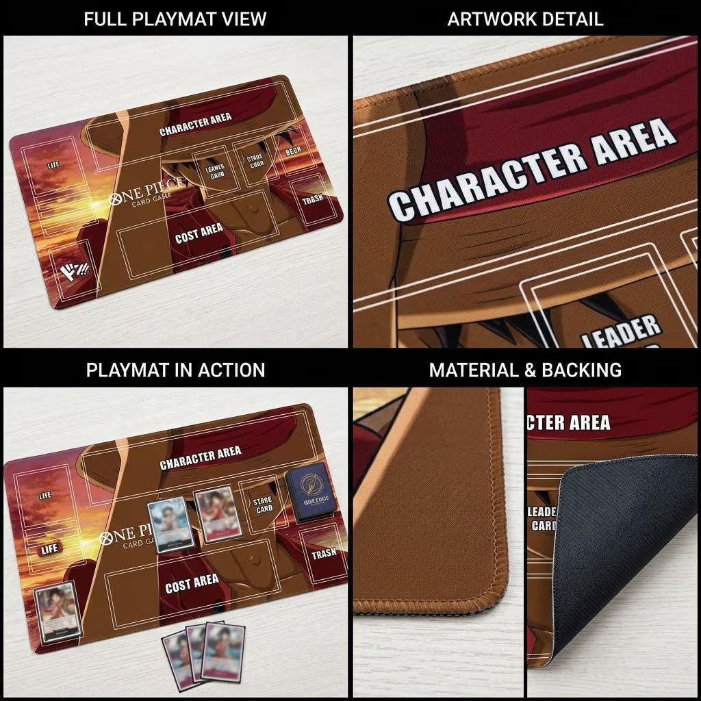 One Piece TCG Playmat - Monkey D. Luffy Custom Card Game Mat with Zones - Anime TCG Desk Mat - Gift for One Piece Fans & Players