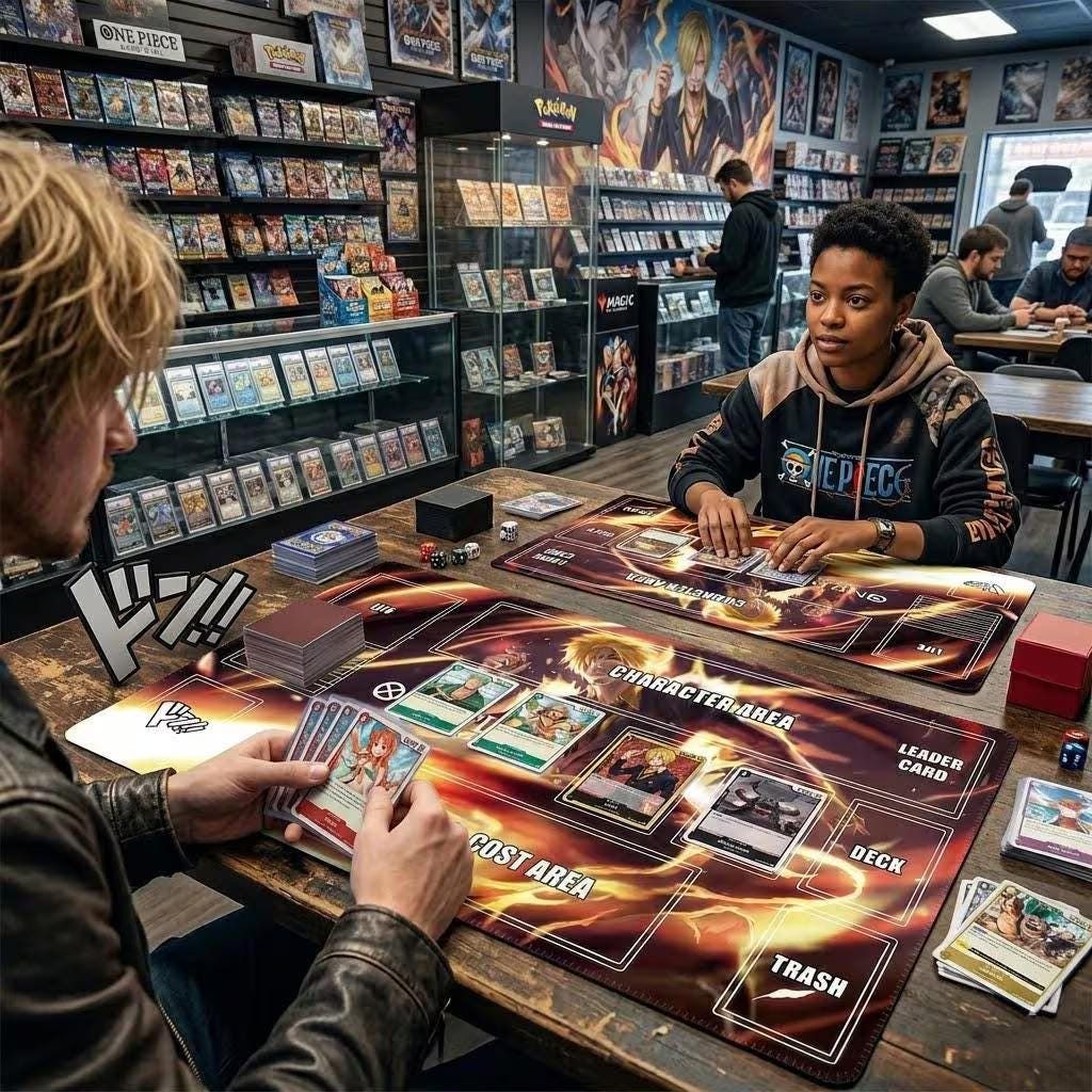 Sanji One Piece TCG Playmat with Card Zones | Vinsmoke Sanji Custom Desk Mat | One Piece Card Game Accessory | Gaming Mat Layout