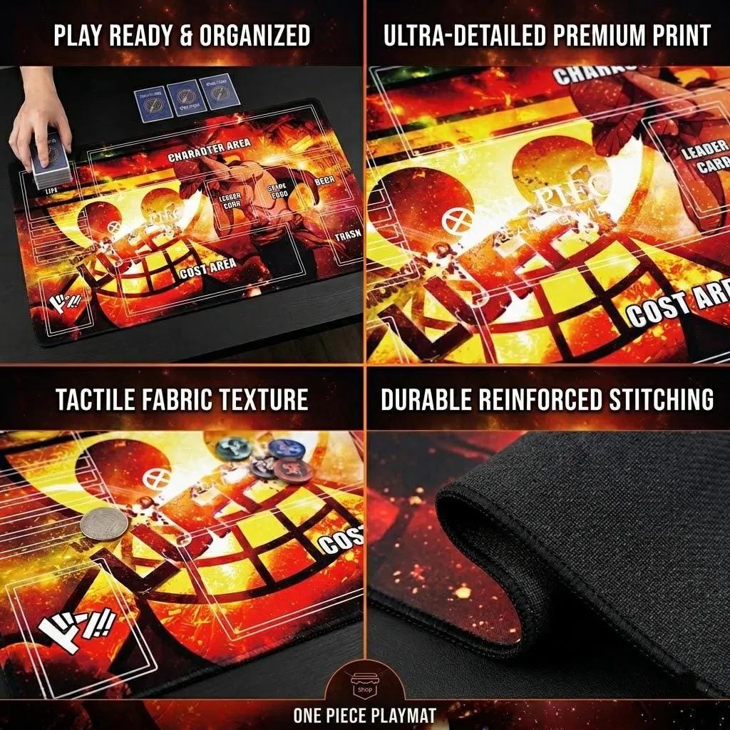 One Piece TCG Playmat - Monkey D. Luffy Gear 5 Sun God Nika Design - Custom Card Game Mat with Zones - High Quality Stitched Edge Gaming Mat