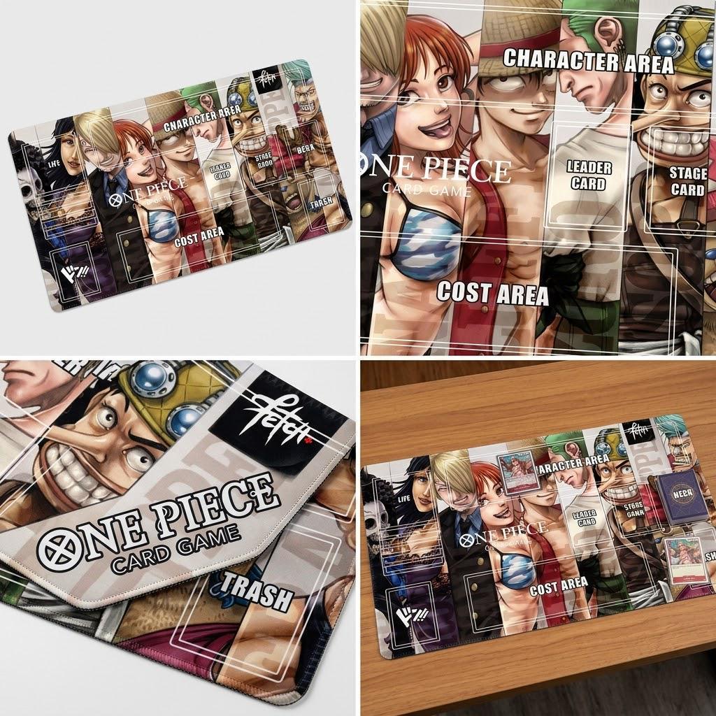 One Piece Card Game Playmat - Straw Hat Pirates Luffy & Crew - OPCG TCG Mat with Life, Leader, and DON! Zones - Custom Anime Gaming Desk Mat