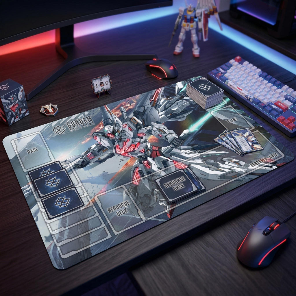 X-EX01 Gundam Calibar Card Game Playmat With Zones | Mecha Anime TCG Mat | Custom Robot Trading Card Desk Pad | GCG Battle Accessory