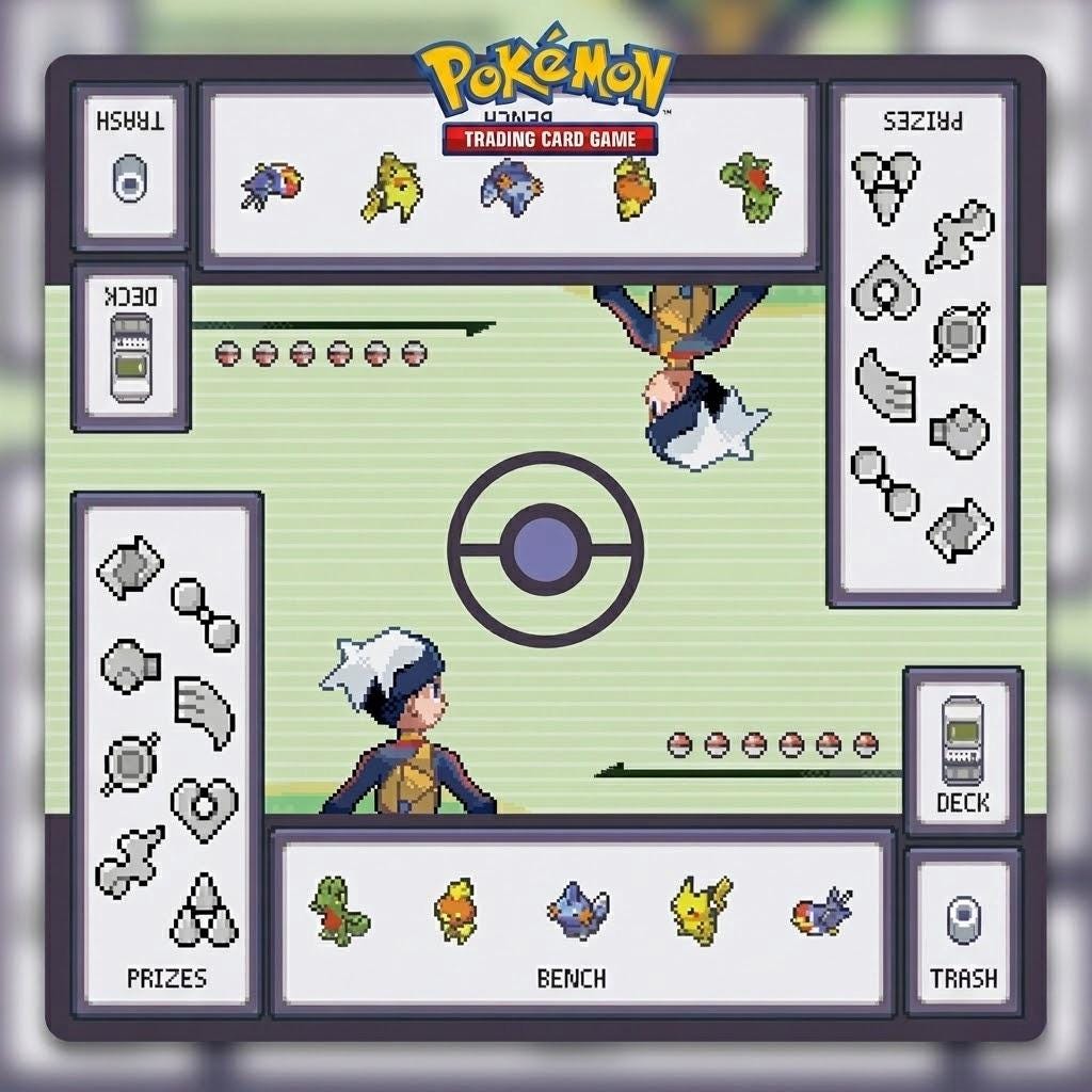 Pixel Pokemon Playmat Two Player | Custom Pixel Design Pokemon Mat 24 x 24 inches