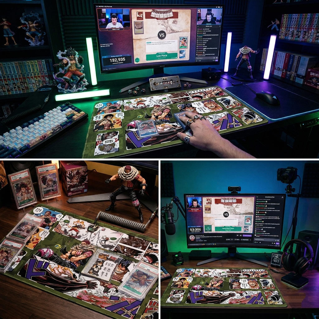 Luffy vs Katakuri One Piece TCG Playmat - Snakeman Manga Panel Art - Custom Trading Card Game Mat - High Definition Stitched Edge Desk Mat