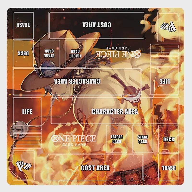 Portgas D Ace 2 Player Playmat for One Piece TCG | Card Game Play Mat With Zones | OPTCG Rubber Mat | Anime Desk Mat, Trading Card Game Gift