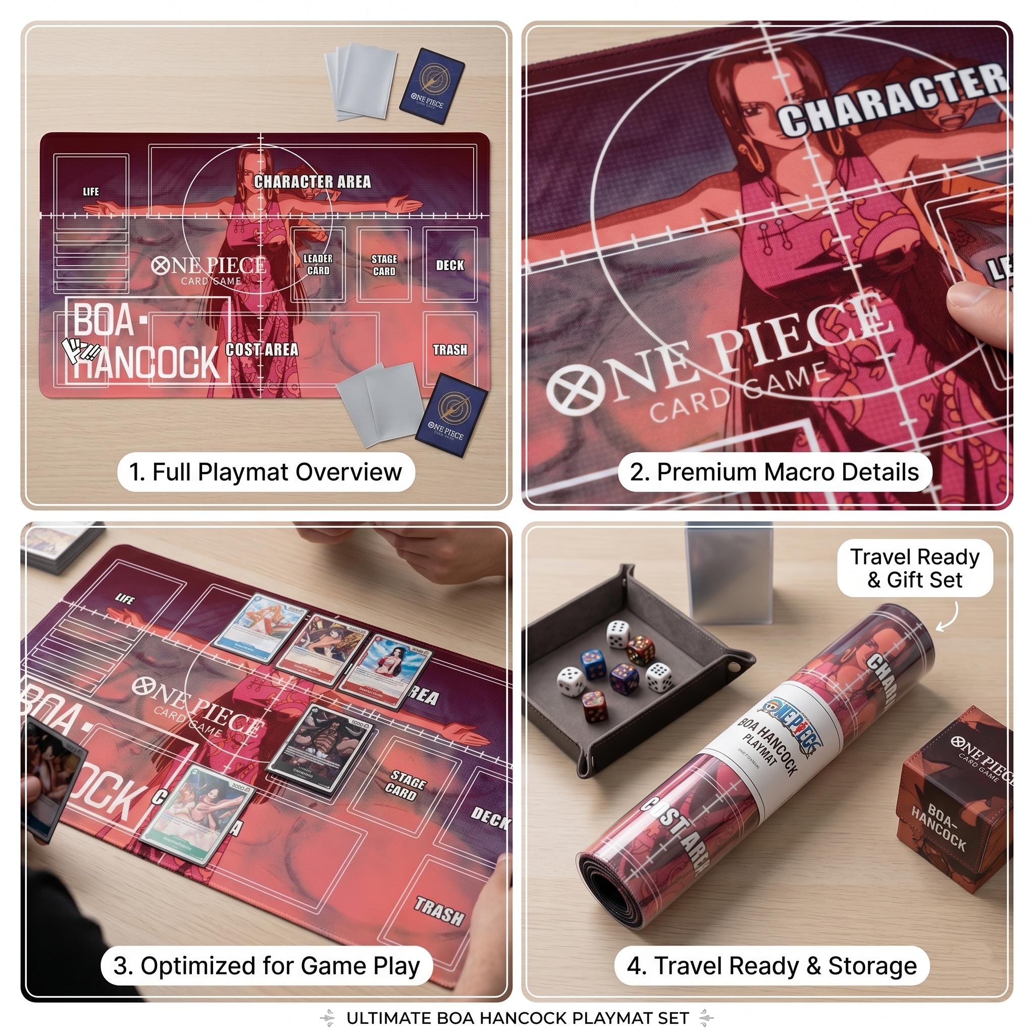 Boa Hancock One Piece Card Game Playmat - Custom TCG Mat with Zones - Pirate Empress Boa Hancock OPCG Accessories - Anime Gaming Desk Mat