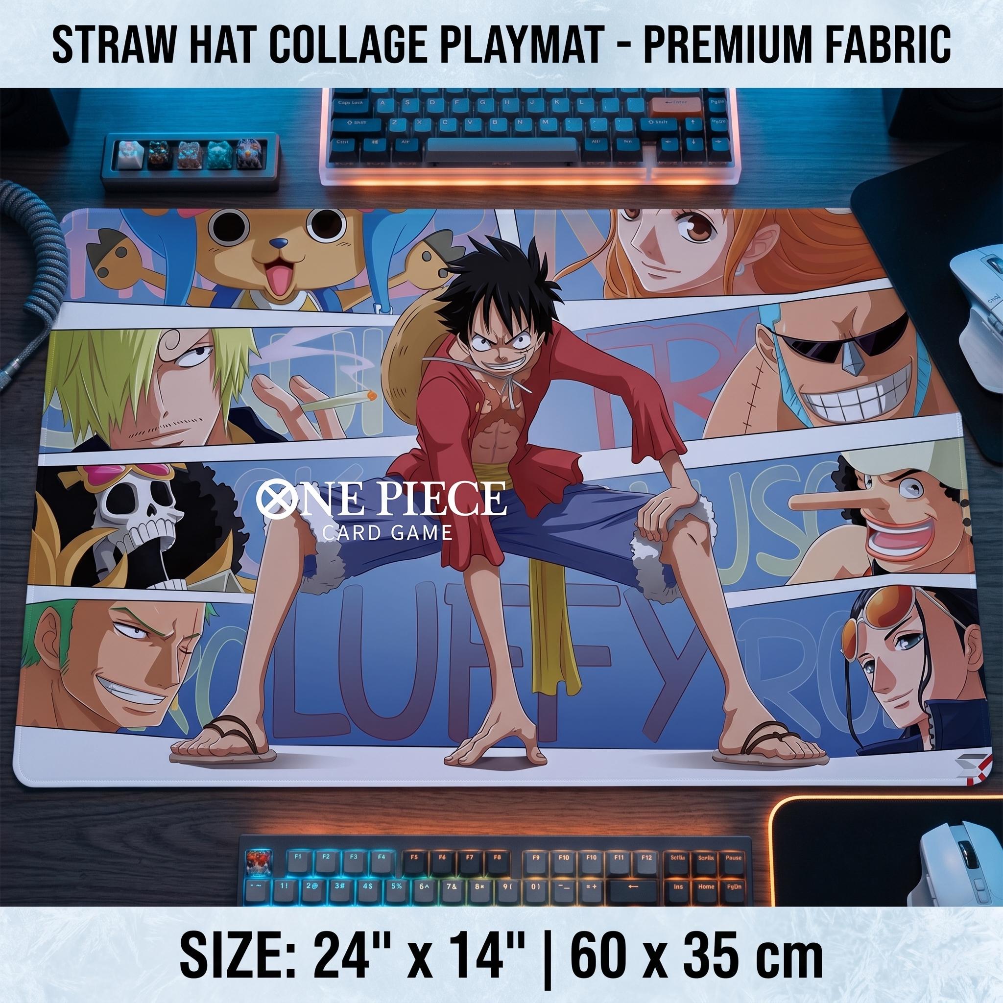 One Piece Card Game Playmat | Straw Hat Crew TCG Mat with Zones | Luffy & Nakama Custom Desk Mat | Anime Accessories | Non-Slip Rubber Base