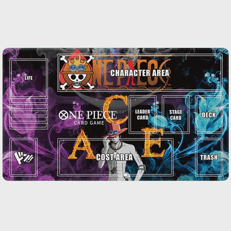 Portgas D. Ace One Piece TCG Playmat - Custom Card Game Mat with Zones - Fire & Smoke Ace Anime Desk Mat - High Quality TCG Accessories
