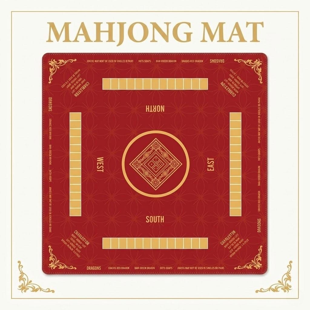 Mahjong Mat - Non-Slip Gaming Mat for Players, Clubs, and Gift for Mahjong Lovers 80 x 80 cm
