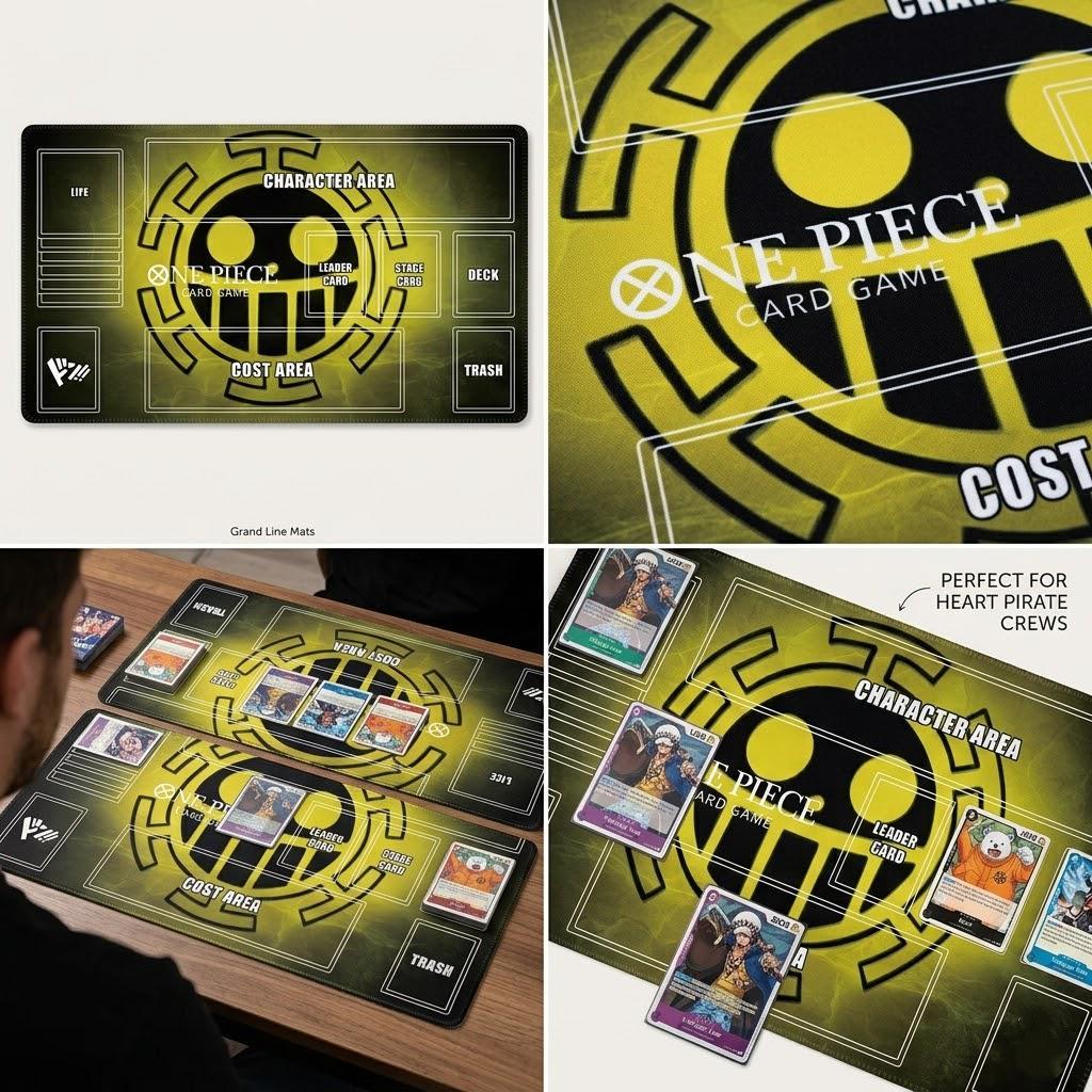 One Piece TCG Playmat with Zones - Trafalgar Law Heart Pirates Design - Anime Card Game Mat - OPTCG Gaming Mat - Custom TCG Accessories