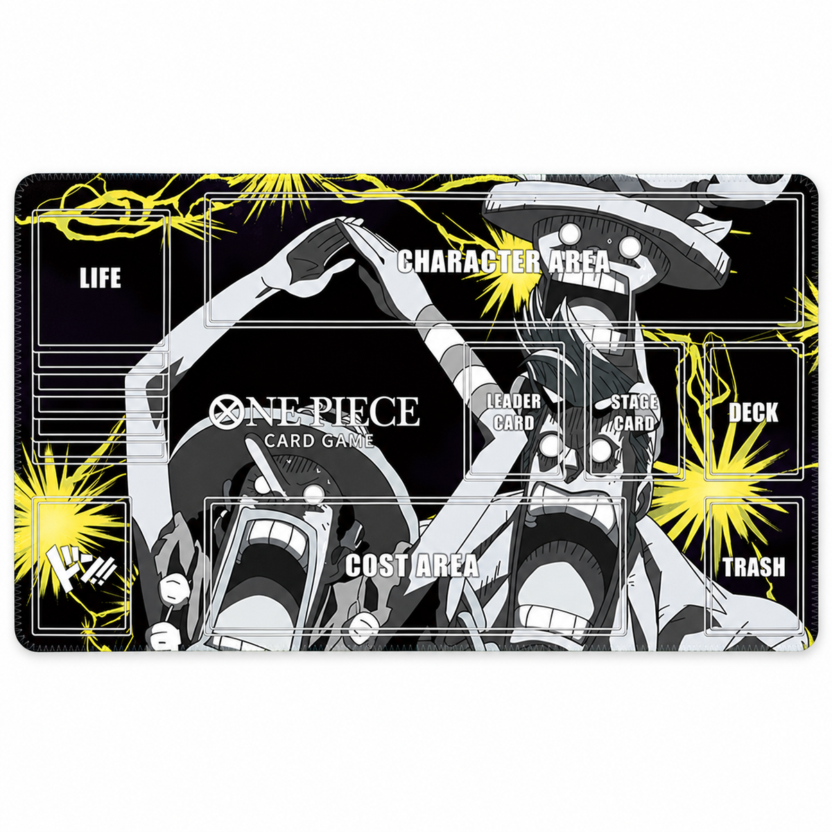 Luffy, Usopp and Chopper Shock Trio One Piece zoned playmat, full mat on white background