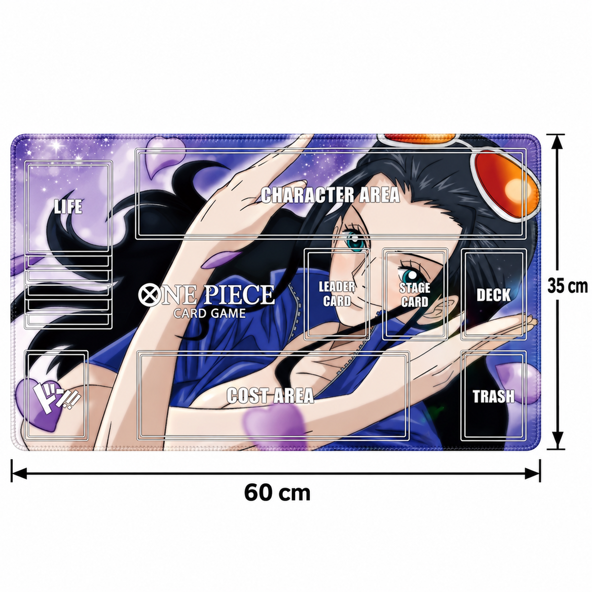 Nico Robin One Piece playmat dimensions, 60 cm wide by 35 cm high