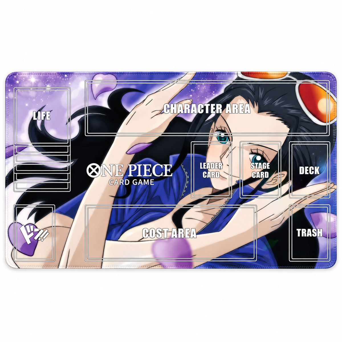 Nico Robin Violet Bloom One Piece zoned playmat, full mat on white