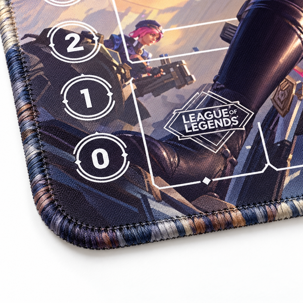 Officer Caitlyn Riftbound Zone playmat, artwork-colored stitched-edge detail