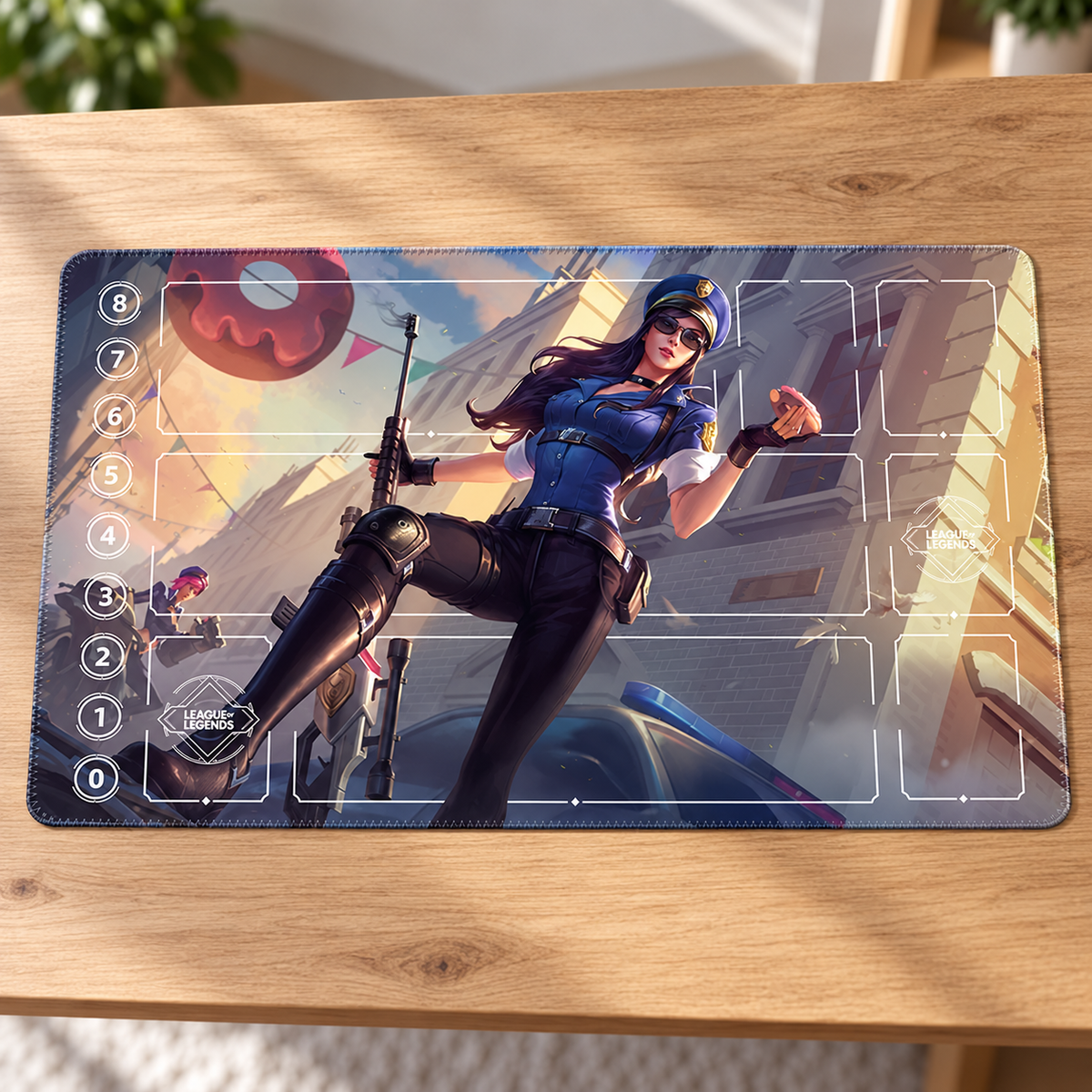 Officer Caitlyn Riftbound Zone playmat, angled tabletop view