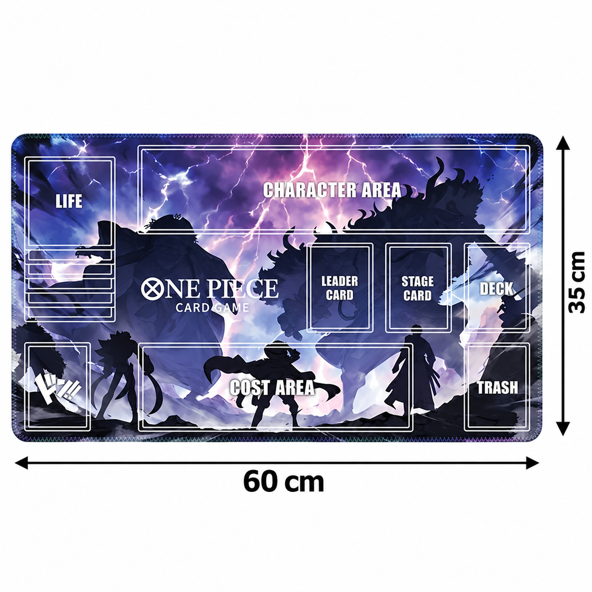 One Piece Lightning Clash playmat dimensions, 60 cm wide and 35 cm high
