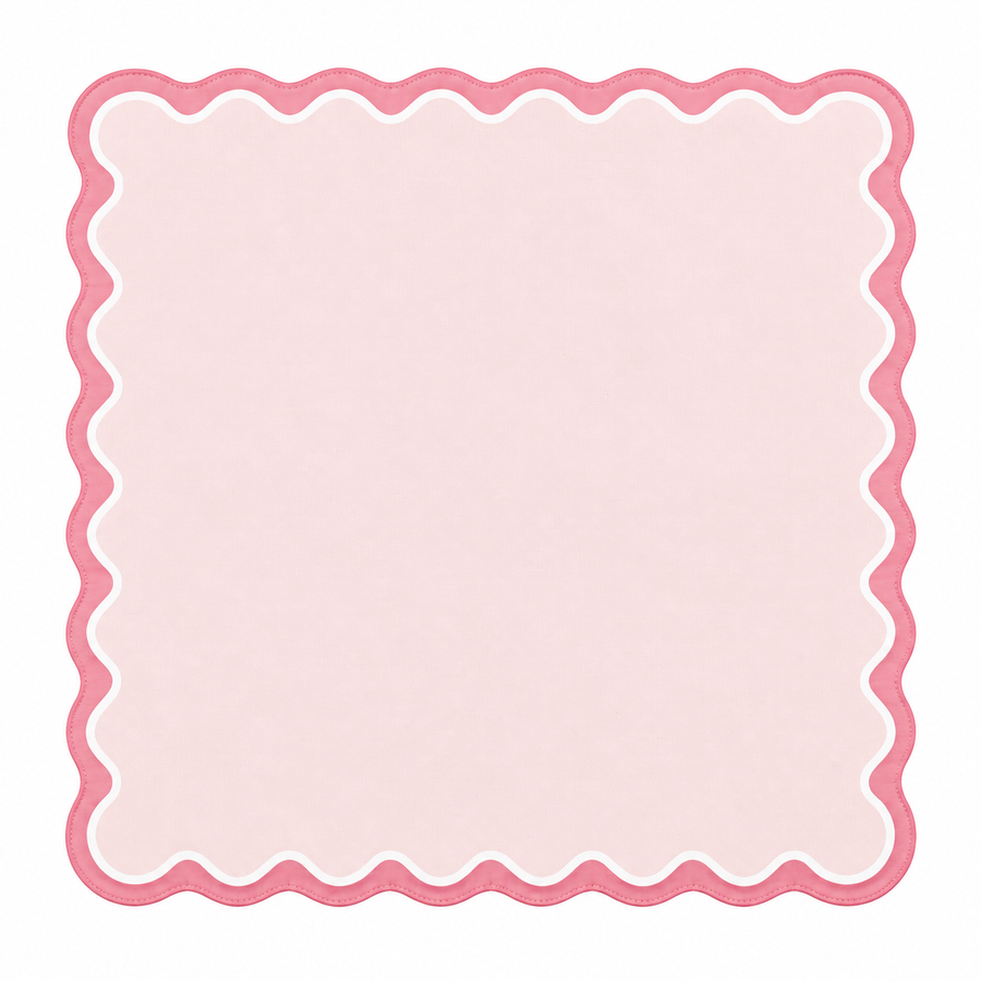 Pink Ribbon Scallop mahjong mat with blush pink center and rose pink scalloped border