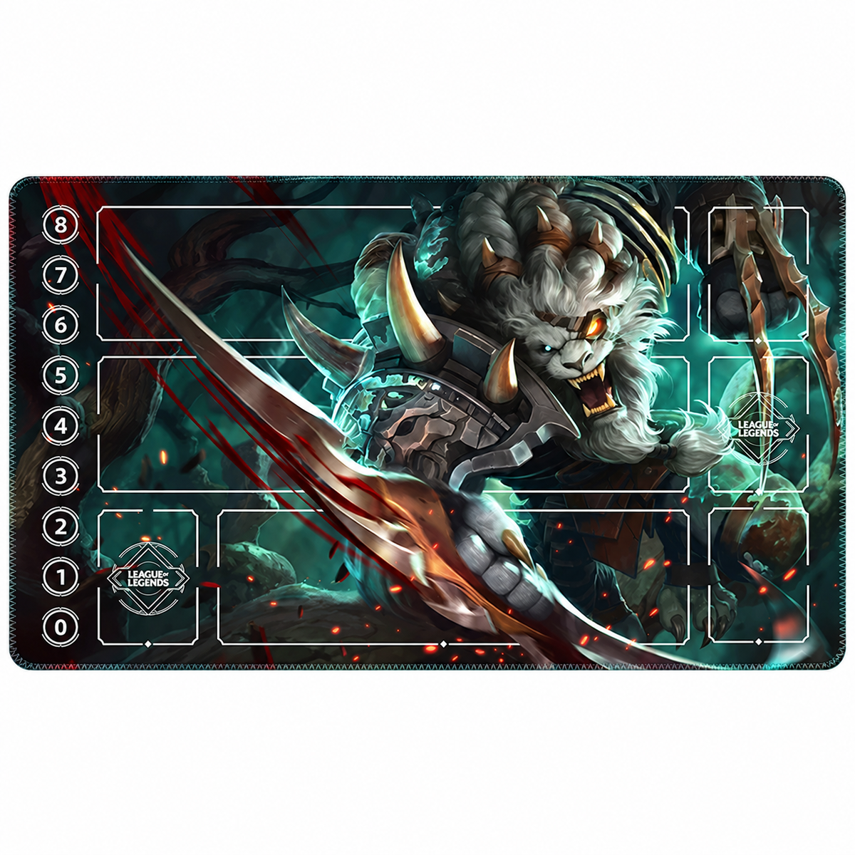 Rengar Riftbound playmat full mat with artwork-matched stitched edges
