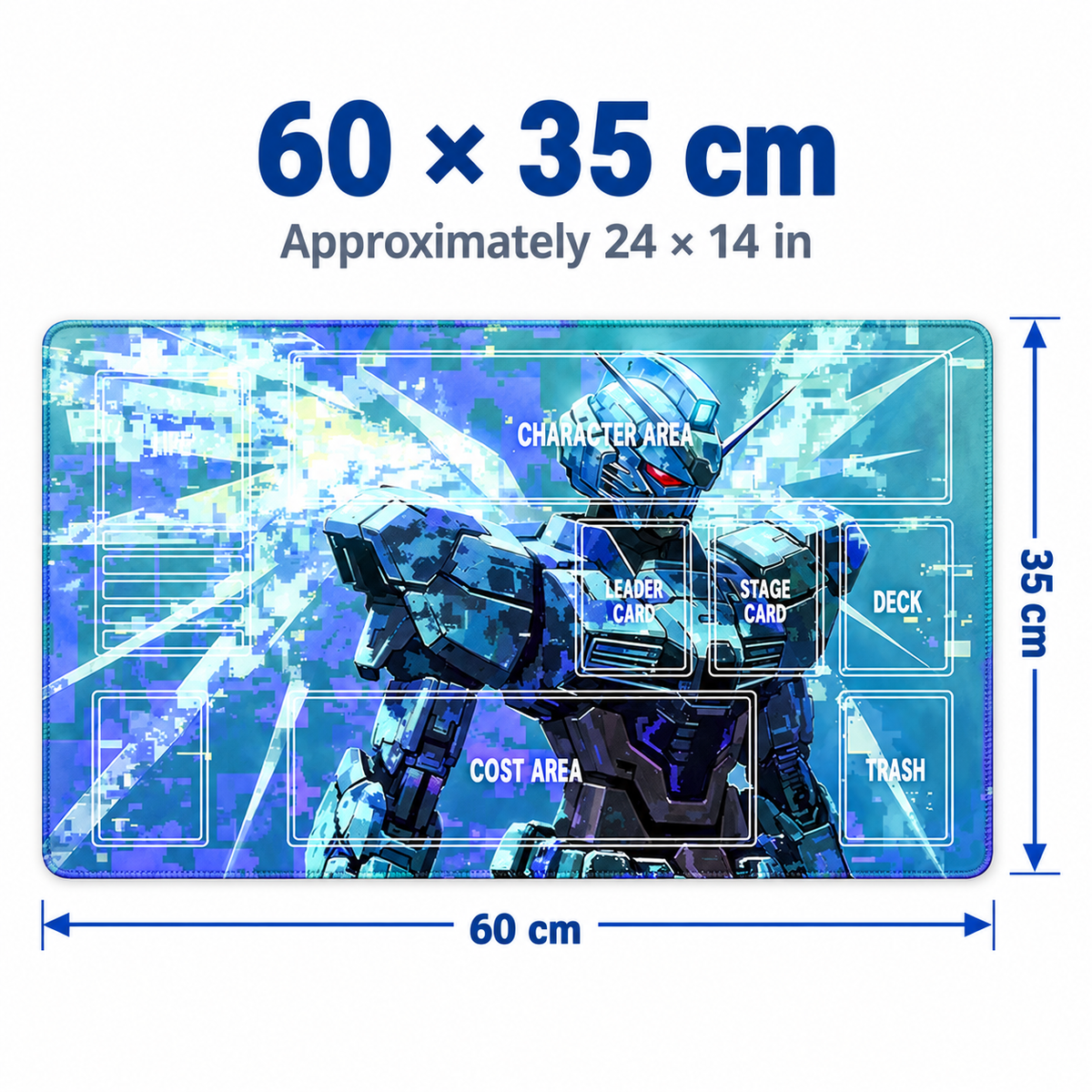 RX-0 Unicorn Gundam playmat dimensions: 60 × 35 cm, approximately 24 × 14 inches