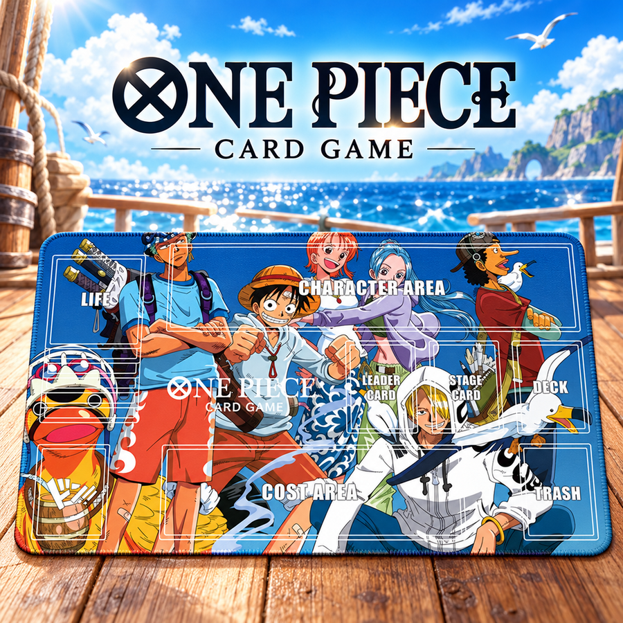 Straw Hat Pirates Blue Voyage One Piece playmat hero with game heading
