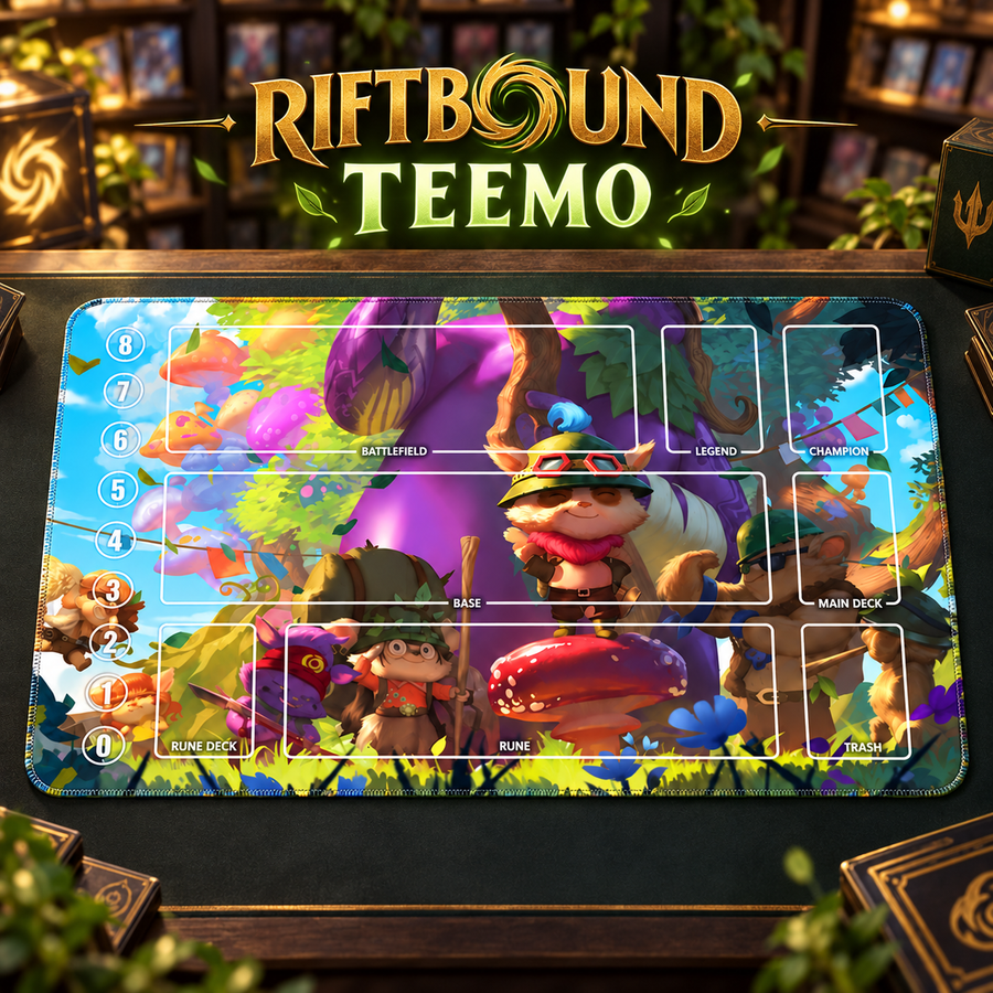 Teemo Riftbound TCG playmat — themed card-store hero