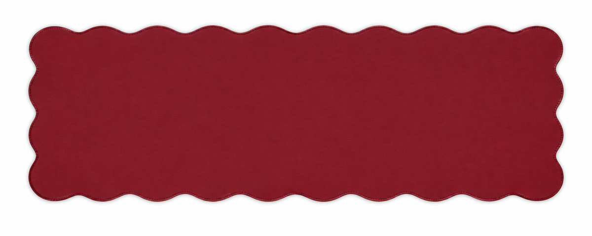 Full view of the burgundy Velvet Wave desk mat with scalloped edges